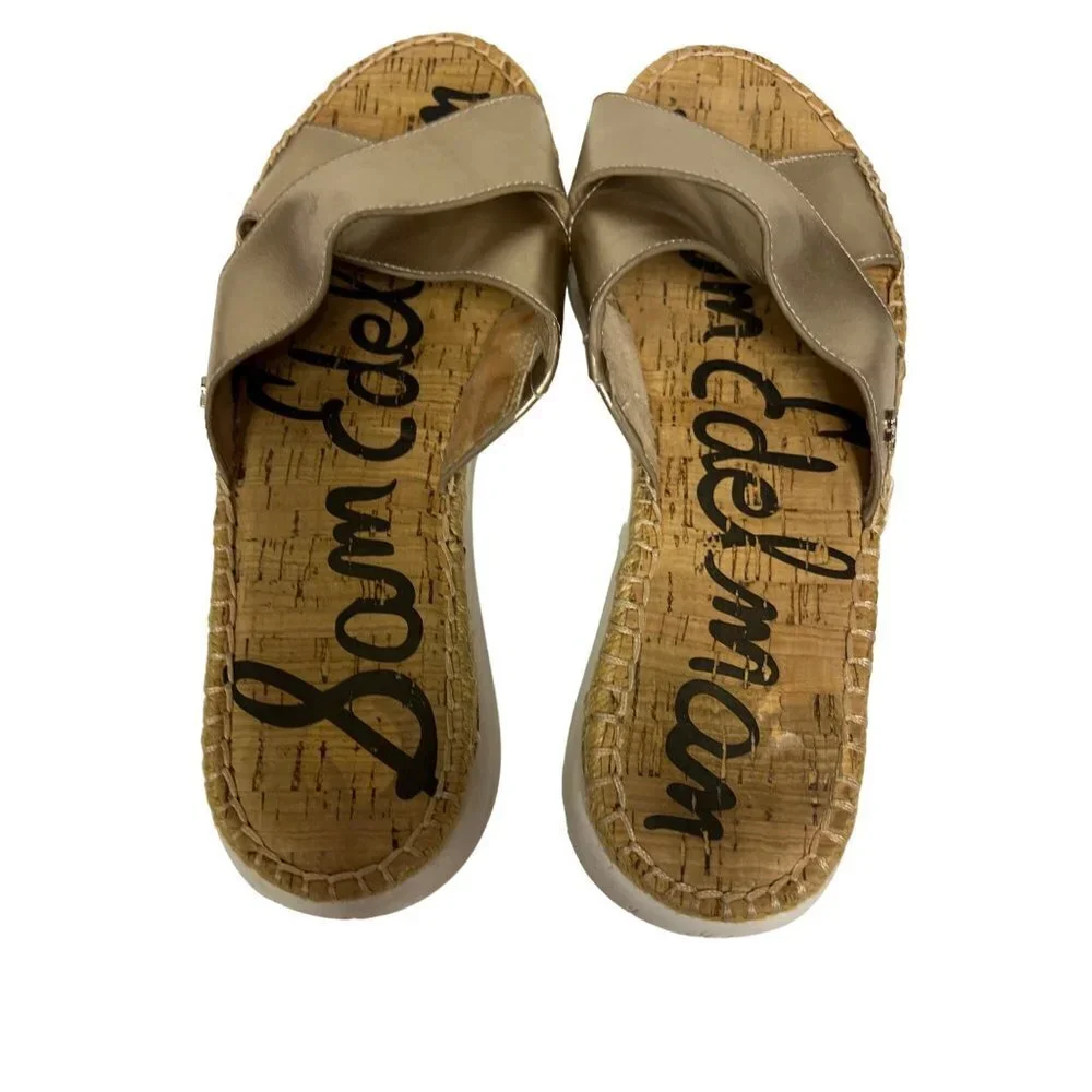 Sam Edelman Jen Gold Slide Sandal Crisscross Espedrille Women's Size 10